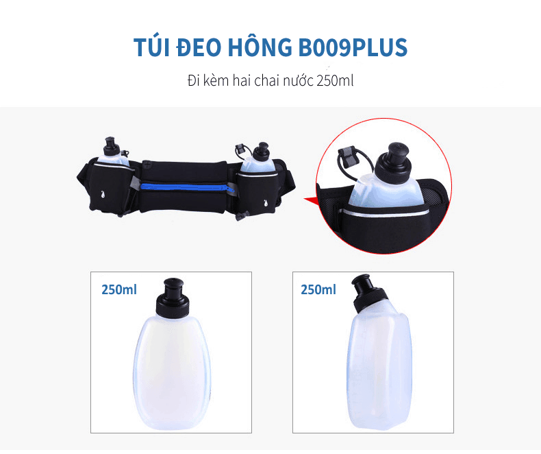 Túi đeo hông chạy bộ B009Plus (kèm 2 bình nước 250ml) 1 tui-deo-hong-b009plus-03