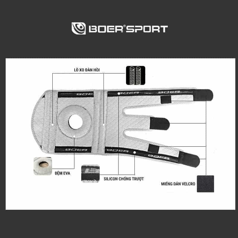 bo ong chan boer kn03 03 Băng đai bảo vệ gối tích hợp lò xo đàn hồi Boer KN03 - YCB.vn