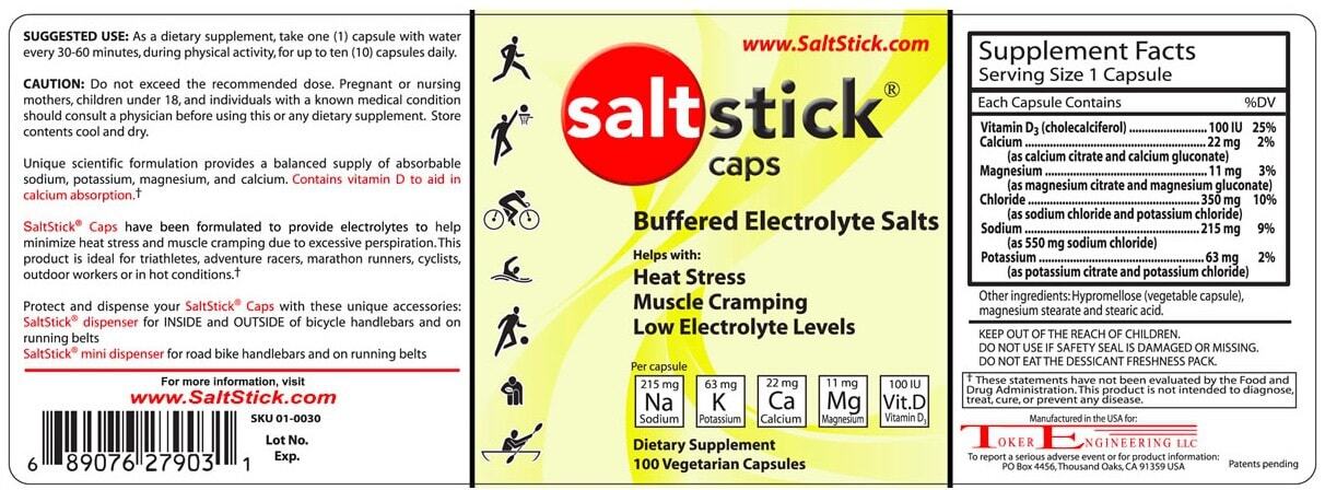 Viên muối bổ sung điện giải SaltStick Caps (gói 3 viên) 1 saltstick caps label Viên muối bổ sung điện giải SaltStick Caps (gói 3 viên) - YCB.vn