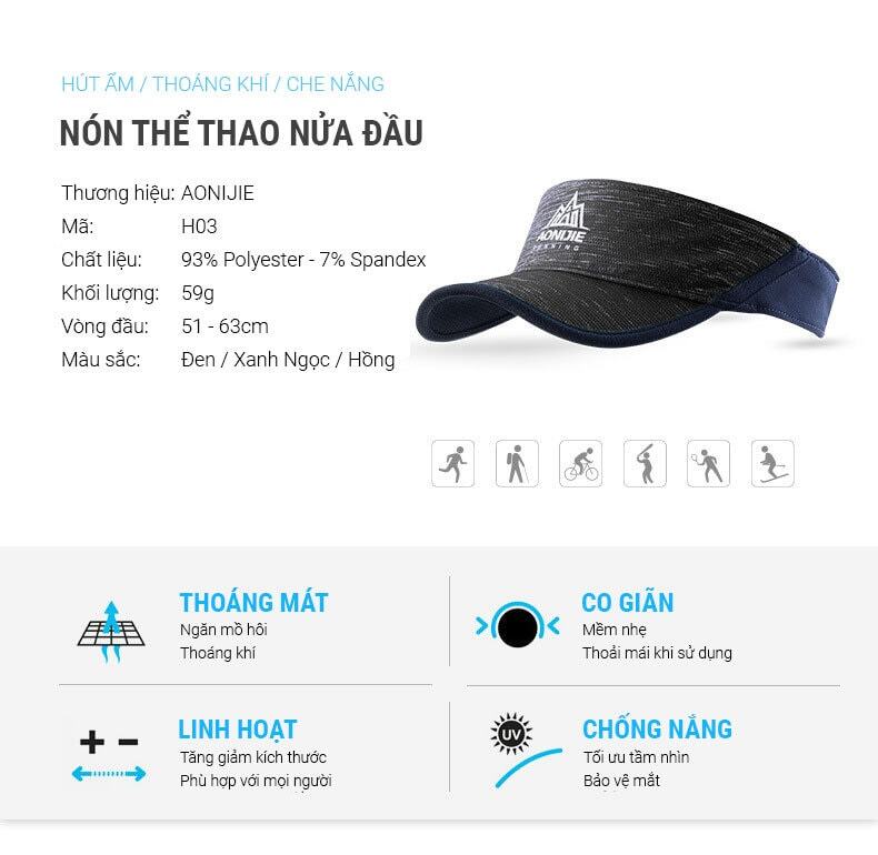 non che nang nua dau aonijie h03 010 Nón thể thao visor che nắng Aonijie (H03) - YCB.vn