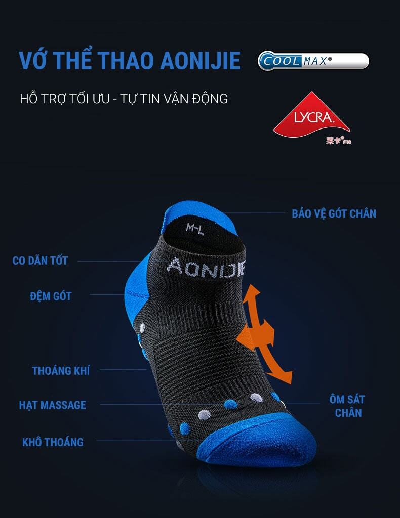 vo chay bo aonijie coolmax low cut 14 Vớ thể thao Aonijie CoolMax Low Cut - YCB.vn