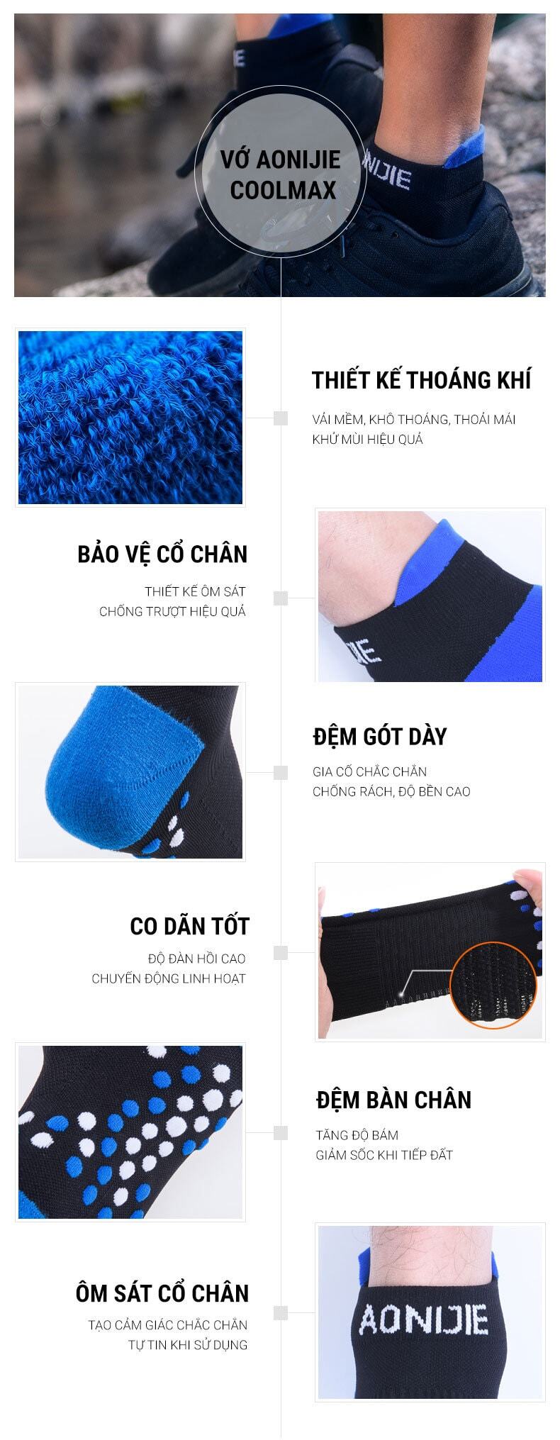 vo chay bo aonijie coolmax low cut 6 Vớ thể thao Aonijie CoolMax Low Cut - YCB.vn