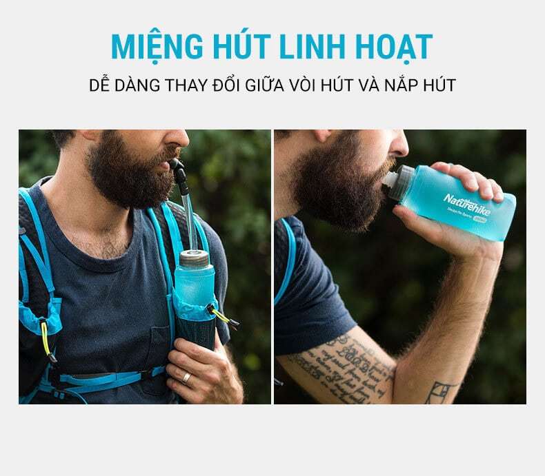 binh nuoc deo tpu kem voi hut naturehike 009 Bình nước dẻo TPU gấp gọn kèm vòi hút Naturehike (420ml) - YCB.vn