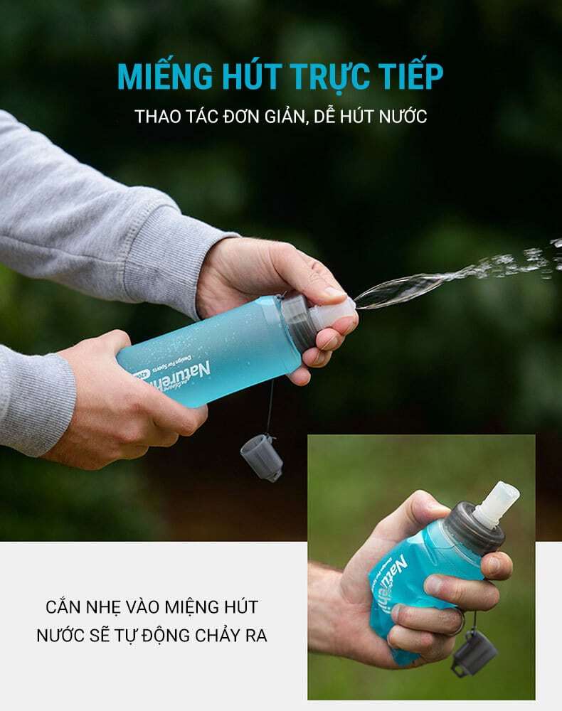 binh nuoc deo tpu kem voi naturehike 007 Bình nước dẻo TPU gấp gọn kèm vòi hút Naturehike (420ml) - YCB.vn