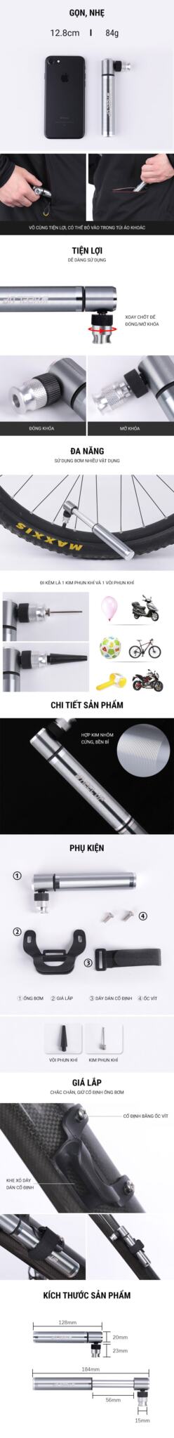 Ống bơm Wheel Up Mini 2 bom xe dap mini wheelup pp 01 008 Ống bơm Wheel Up Mini - YCB.vn