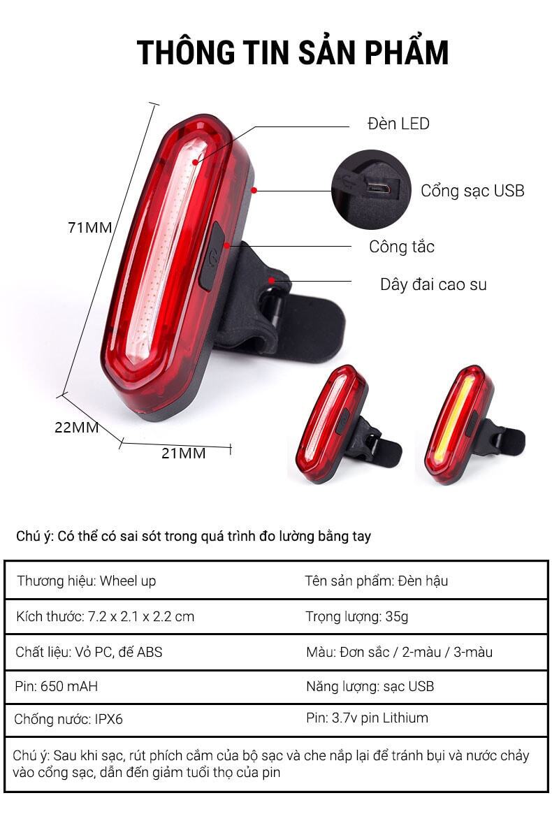 den duoi xe dap wheel up 031 Đèn hậu xe đạp pin sạc usb chống nước Wheel Up - YCB.vn