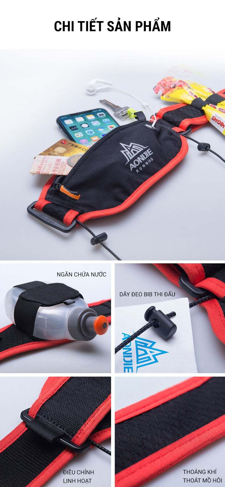 tui deo hong b029 013 Đai đeo hông thi đấu Aonijie Racer Belt B029 (kèm 2 bình nước 170ml) - YCB.vn