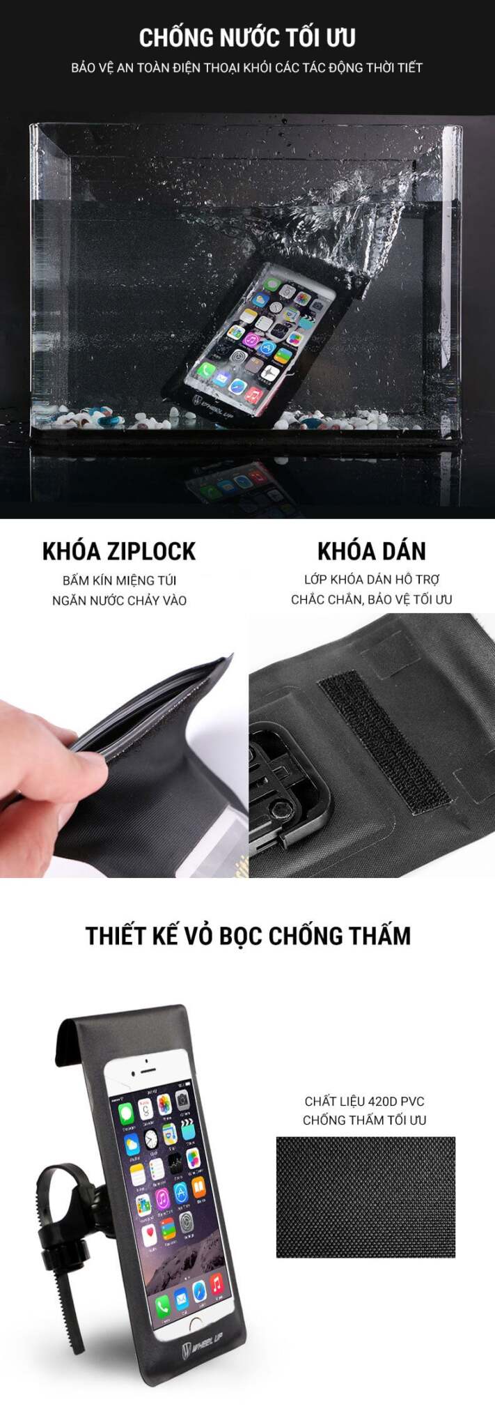 tui dung dien thoai chong nuoc gan xe dap wheelup 008 Túi đựng điện thoại chống nước gắn xe đạp Wheel Up - YCB.vn