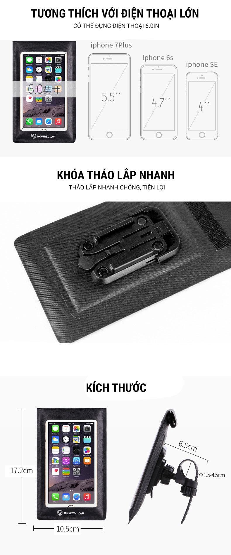 tui dung dien thoai chong nuoc gan xe dap wheelup 012 Túi đựng điện thoại chống nước gắn xe đạp Wheel Up - YCB.vn