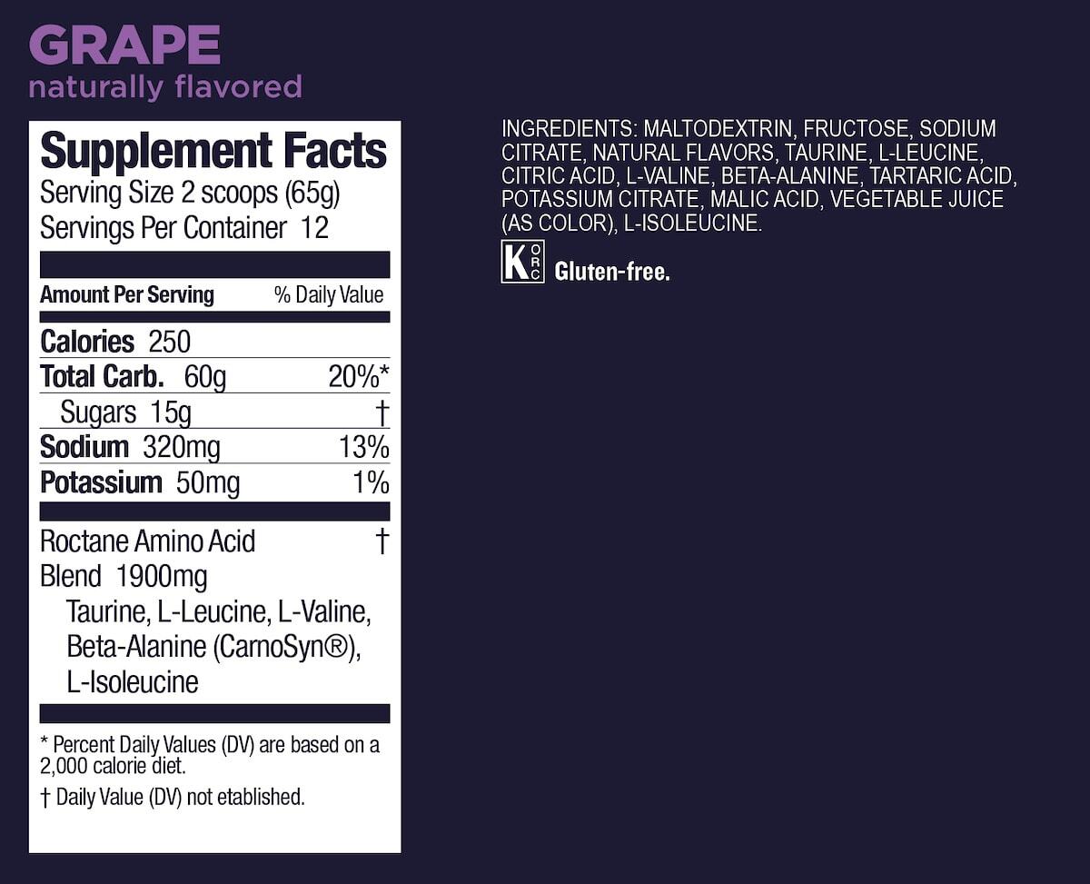 ROCTANE Energy Drink Mix 12ct NutritionFacts Grape Bột năng lượng GU Roctane Energy Drink Mix (Bình 12 phần) - YCB.vn