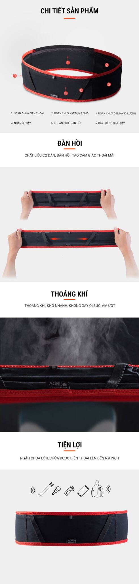 Đai đeo hông thể thao Aonijie Slim Belt B031 3 dai deo hong the thao aonjiie b031 005 Đai đeo hông thể thao Aonijie Slim Belt B031 - YCB.vn
