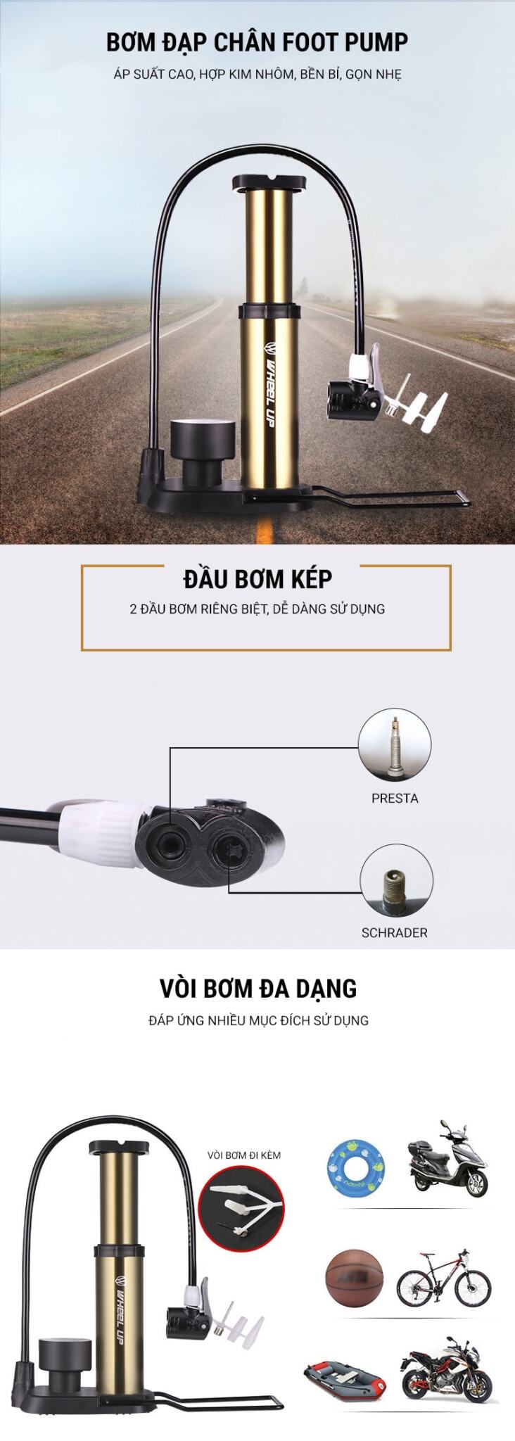 bom dap chan wheel up foot pump 7 Ống bơm đạp chân Wheel Up Foot Pump - YCB.vn