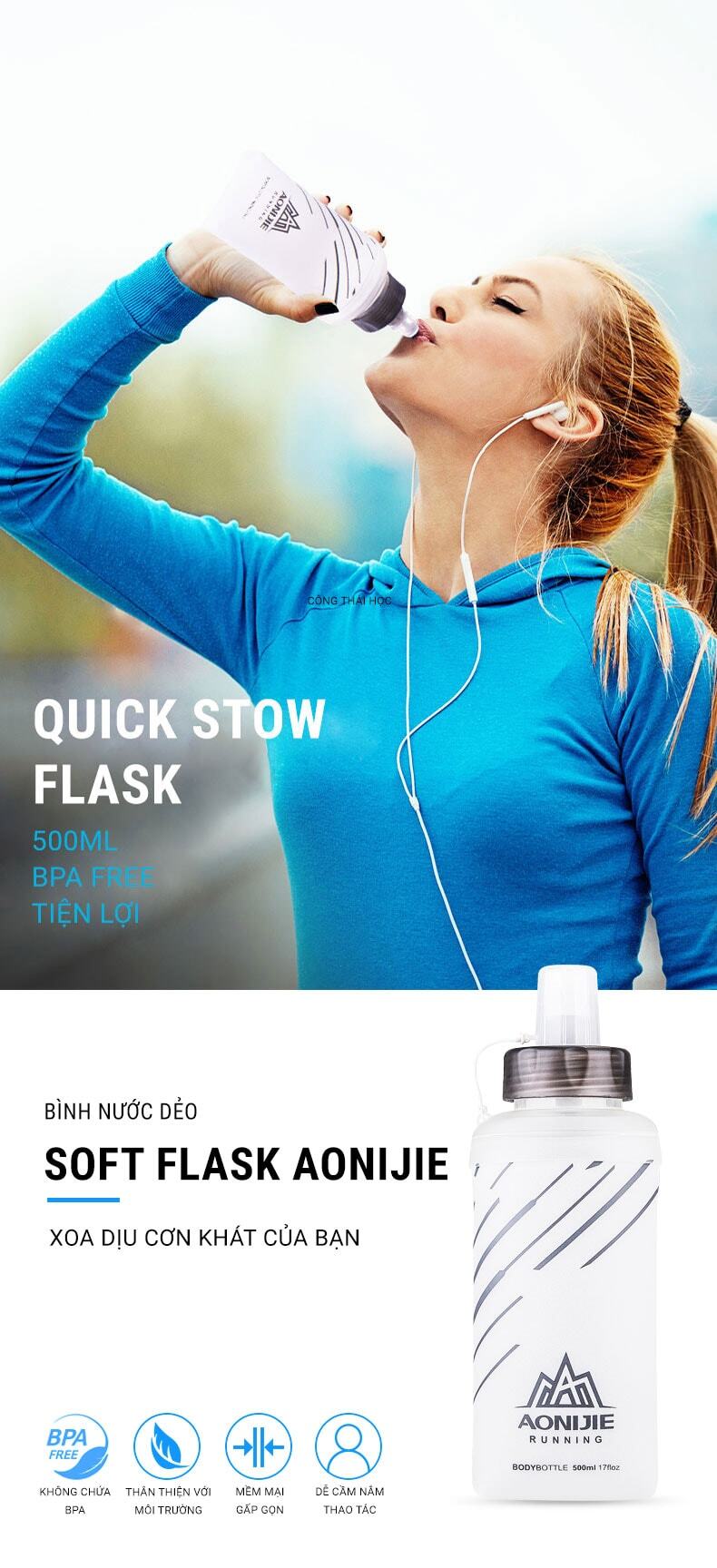 Bình nước dẻo Aonijie Quick Stow Flask (500ml) 1 binh nuoc deo aonijie quick stow flask 500ml 007 Bình nước dẻo Aonijie Quick Stow Flask (500ml) - YCB.vn
