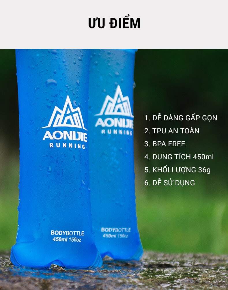Bình nước dẻo TPU soft flask Aonijie SD19 (450ml) 2 binh nuoc deo aonijie soft flask 450ml 016 Bình nước dẻo TPU soft flask Aonijie SD19 (450ml) - YCB.vn