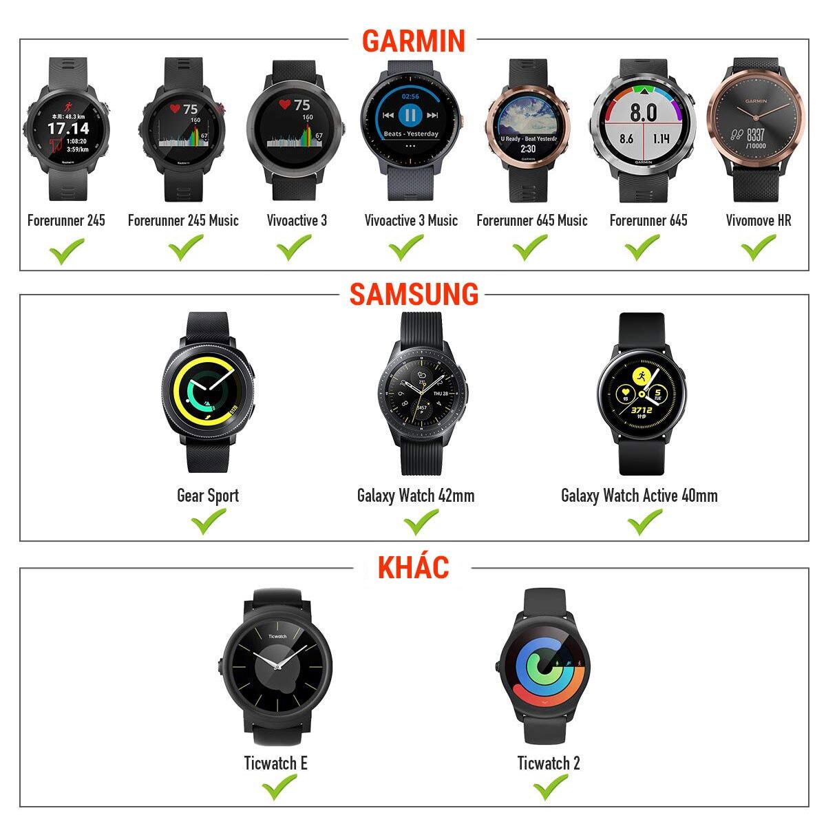 Dây đeo đồng hồ Garmin Forerunner 245 / 245 Music / 645 - Coros Pace 2 (20mm) 1 day dong ho garmin forerunner 245 645 tuong thich Dây đeo đồng hồ Garmin Forerunner 245 / 245 Music / 645 - Coros Pace 2 (20mm) - YCB.vn