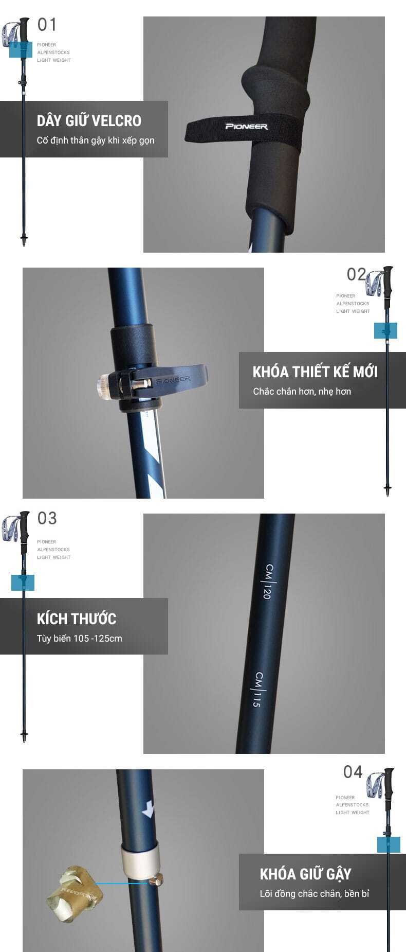 gay leo nui pioneer z pole pl 08s 12 Gậy leo núi dạng gấp Z-pole Pioneer Ultra Light PL-08s (230 gram) - YCB.vn