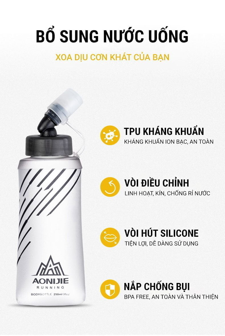 Bình nước dẻo Aonijie EazyFlask SD21 (250ml / 420ml / 500ml) 2 binh nuoc deo quick soft flask aonijie sd21 07 Bình nước dẻo Aonijie EazyFlask SD21 (250ml / 420ml / 500ml) - YCB.vn