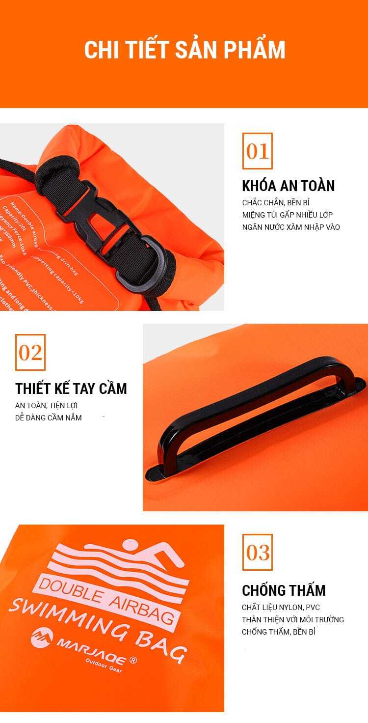 phao boi bien marjaqe double airbag 19 Phao bơi biển open water Marjaqe Double Airbag (20L) - YCB.vn