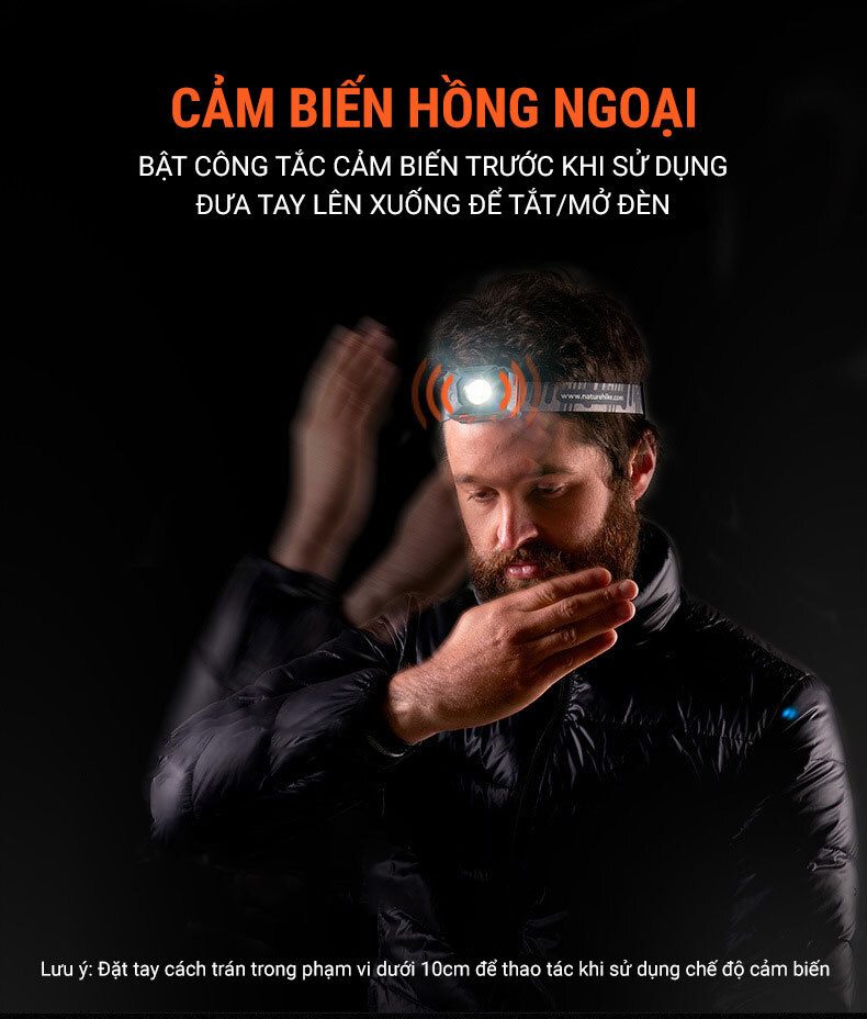 den pin doi dau naturehike10 1 Đèn pin đeo trán Naturehike Headlamp 140Lumens (pin sạc 1200mAh) - YCB.vn