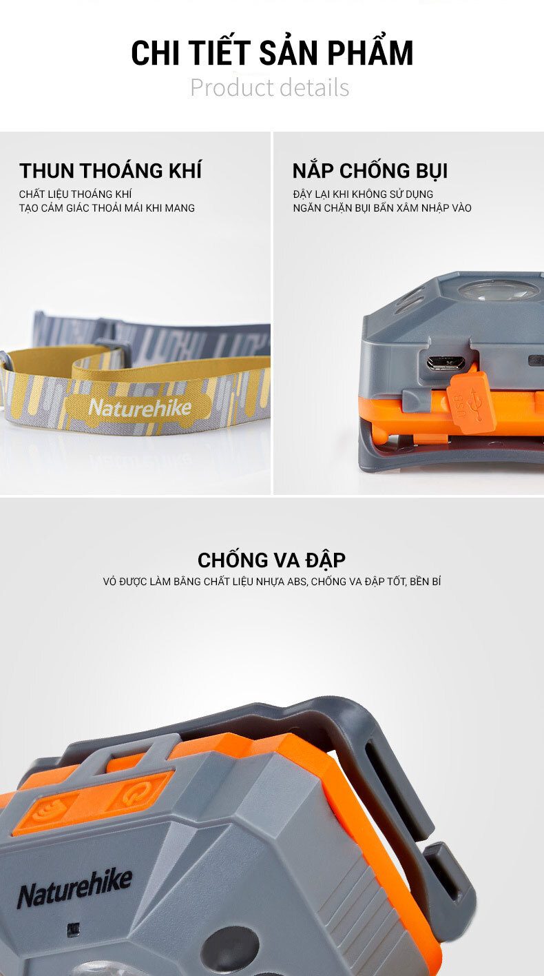 den pin doi dau naturehike22 1 Đèn pin đeo trán Naturehike Headlamp 140Lumens (pin sạc 1200mAh) - YCB.vn