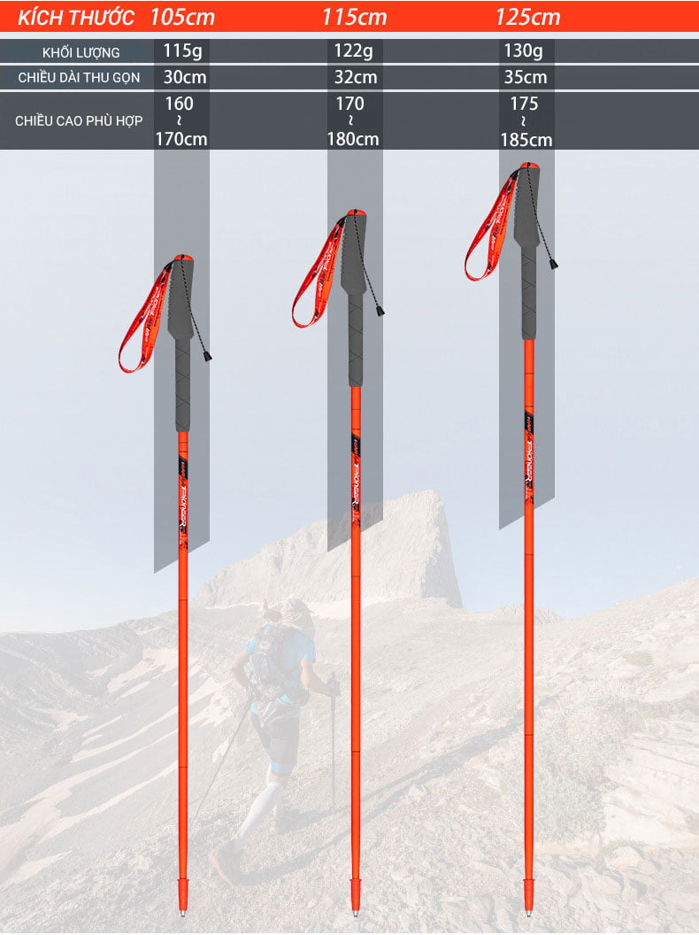 gay chay trail pioneer off road 7 series 23 Gậy chạy trail carbon gấp Pioneer Off-Road 7 Series (115 gram) PL-20 - YCB.vn