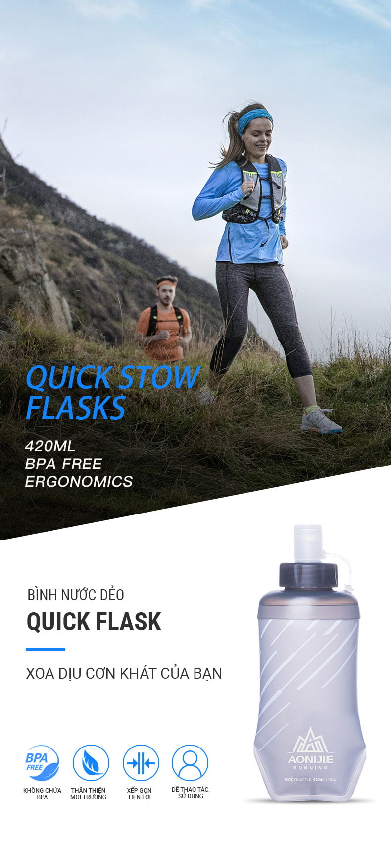 binh deo aonijie sd23 420ml 6 Bình nước dẻo Aonijie Quick Stow Flask SD23 (420ml) - YCB.vn