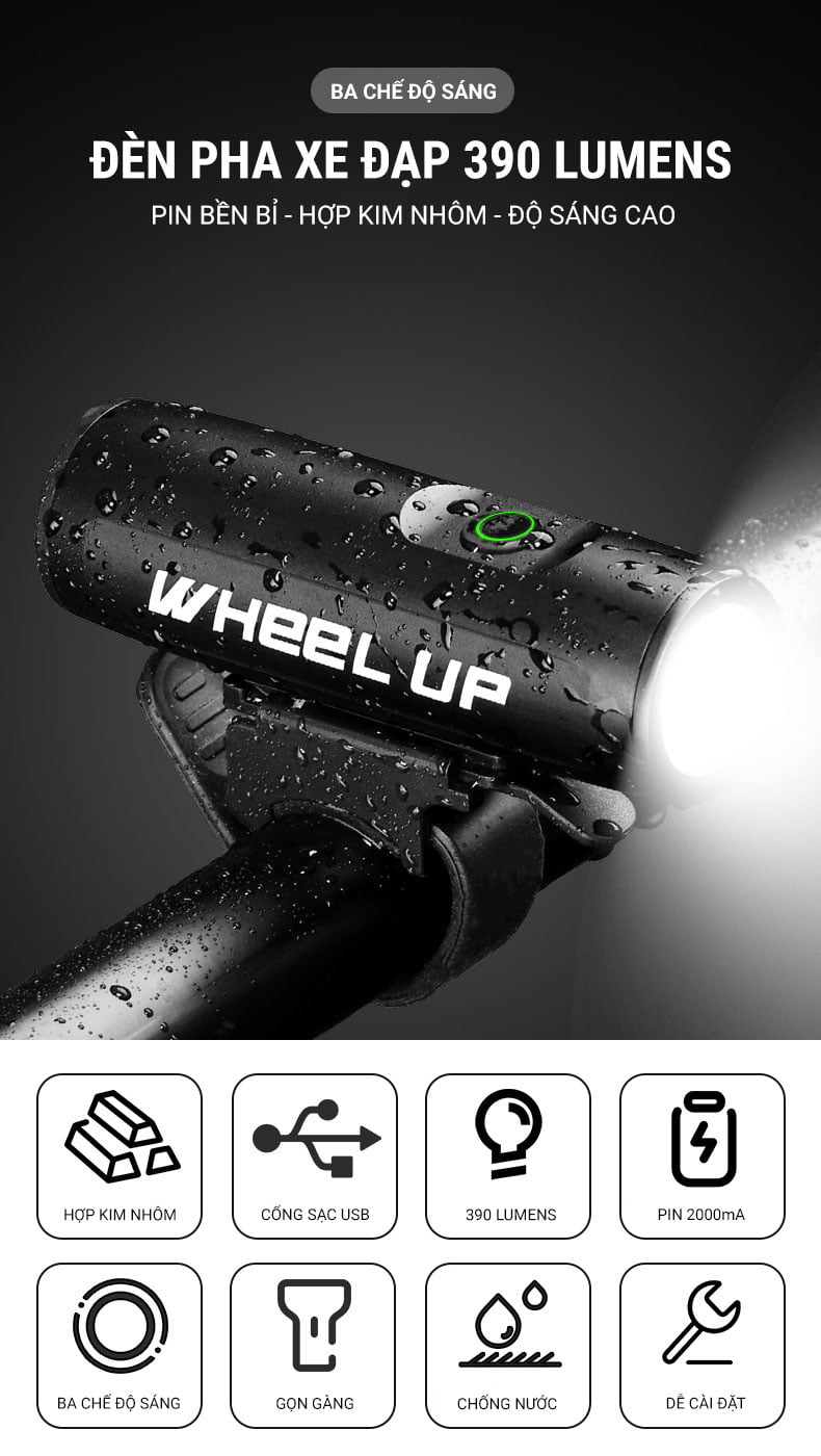 Đèn LED trước gắn ghi đông Wheel Up 390LM 1 DEN PHA XE DAP WHEEL UP 10 Đèn LED trước gắn ghi đông Wheel Up 390LM - YCB.vn