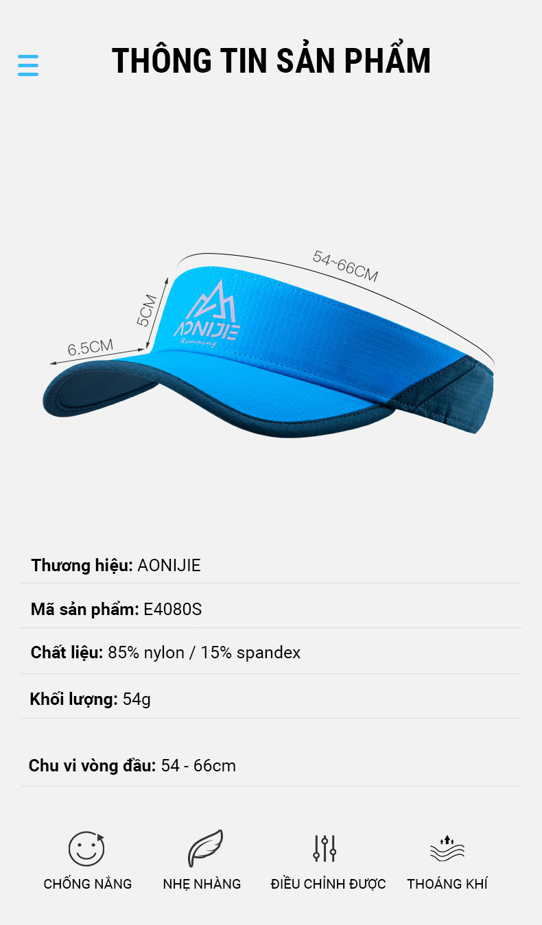 Nón thể thao visor che nắng Aonijie E4080S 6 non the thao visor aonijie e4080s 12 Nón thể thao visor che nắng Aonijie E4080S - YCB.vn