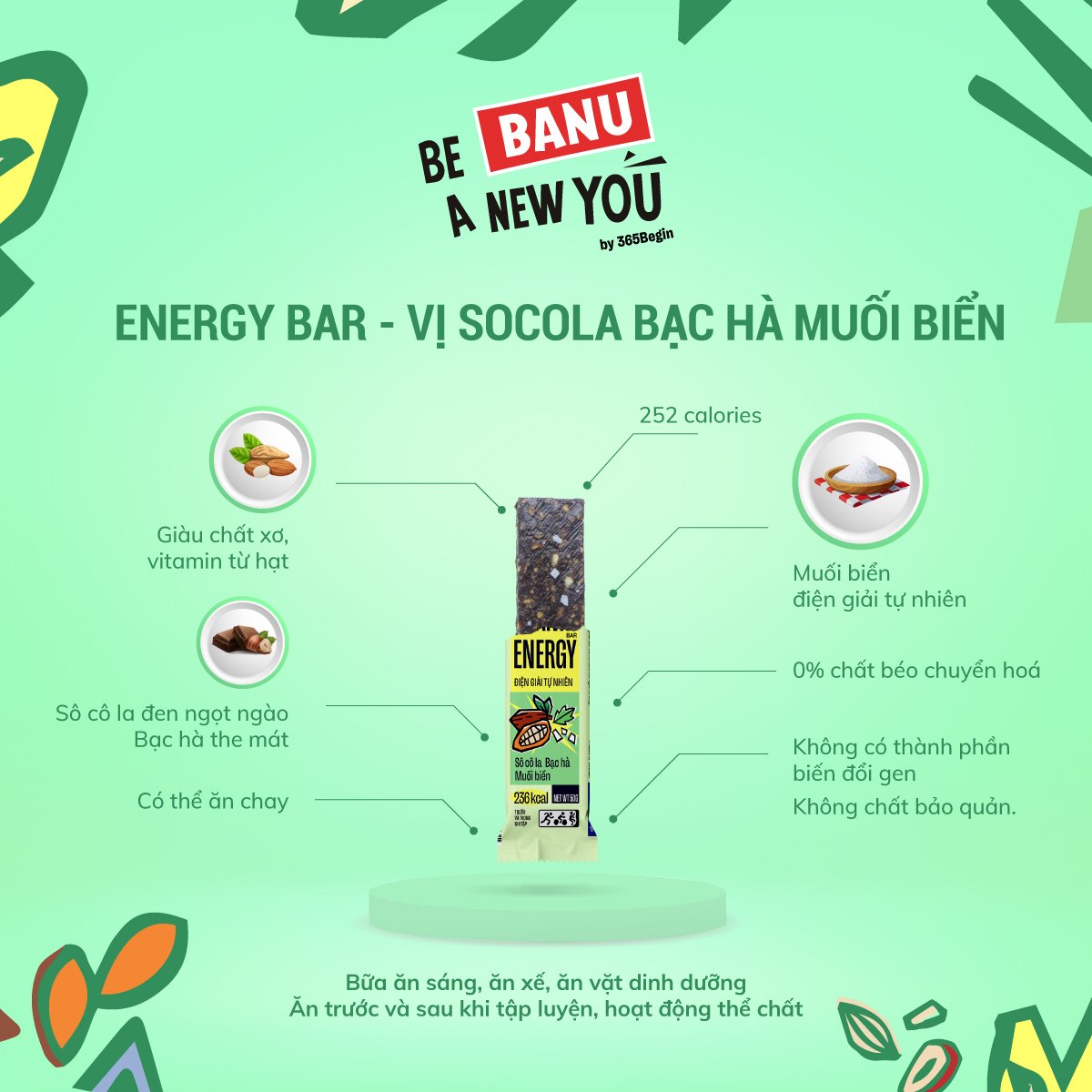 thanh dien giai tu nhien banu socolabachamuoibien Thanh năng lượng điện giải tự nhiên Banu - Sô cô la bạc hà muối biển - YCB.vn