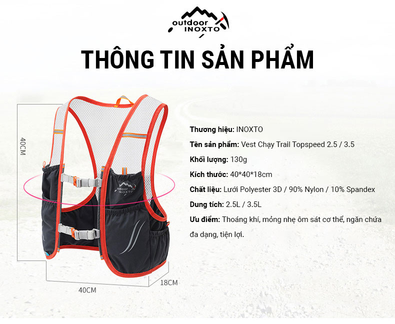 vest chay trail inoxto topspeed 2 5 21 1 Vest nước chạy trail INOXTO Topspeed 592 (2.5L / 3.5L) (tặng kèm 2 bình nước 300ml) - YCB.vn