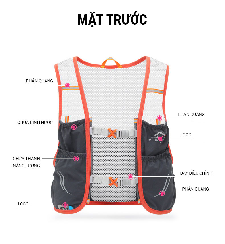 vest chay trail inoxto topspeed 2 5 25 Vest nước chạy trail INOXTO Topspeed 592 (2.5L / 3.5L) (tặng kèm 2 bình nước 300ml) - YCB.vn