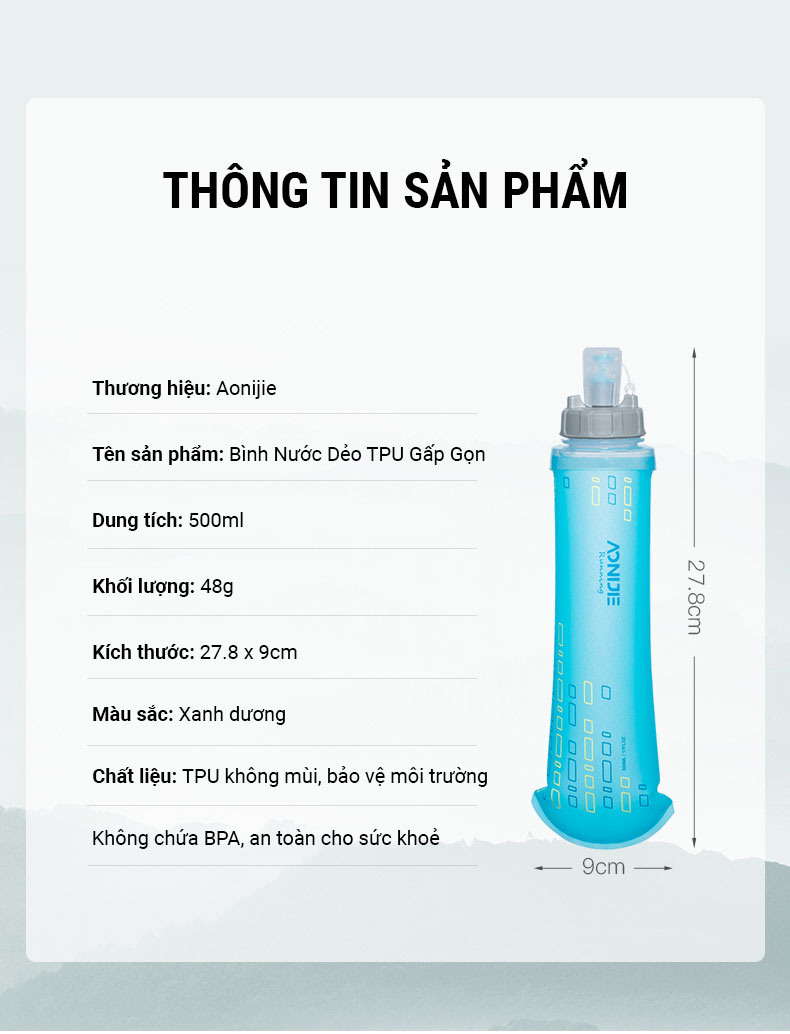Bình nước dẻo TPU gấp gọn Aonijie SD24 tích hợp van xoay chống rỉ (500ml) 7 binh nuoc deo tpu gap gon aonijie sd24 van xoay 14 Bình nước dẻo TPU gấp gọn Aonijie SD24 tích hợp van xoay chống rỉ (500ml) - YCB.vn