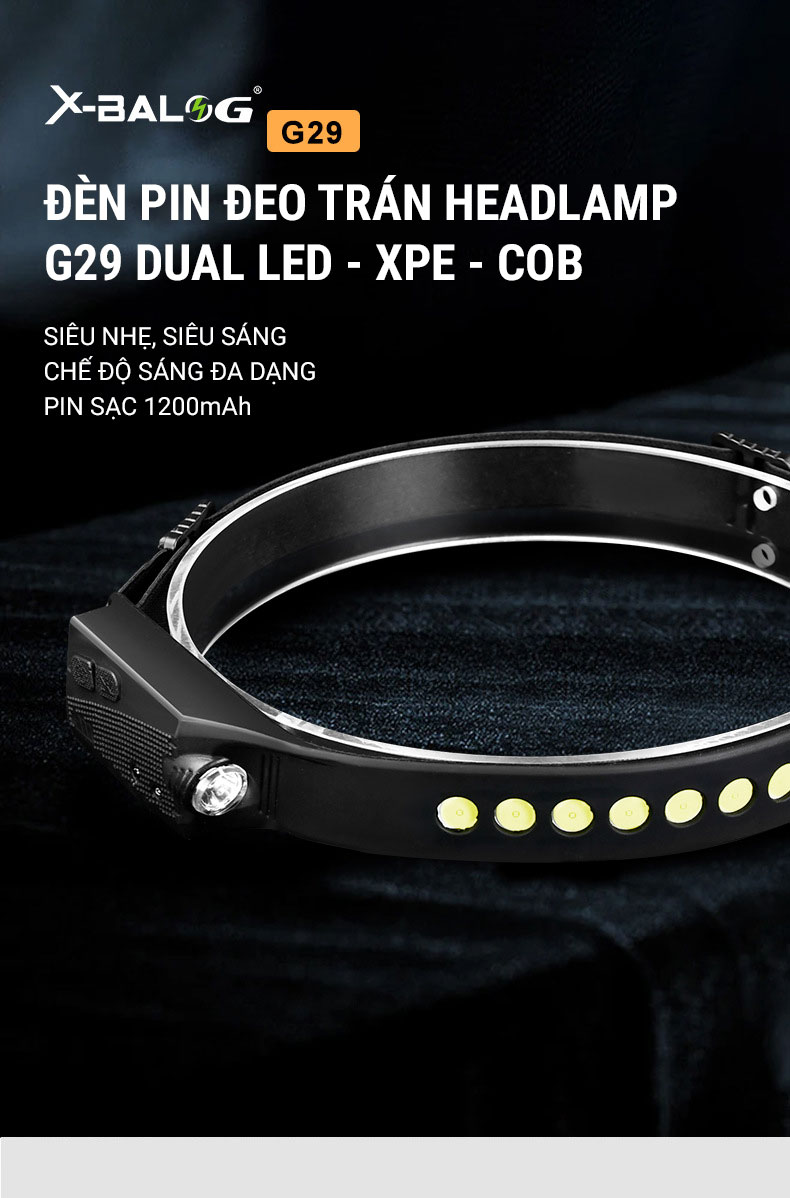 Đèn pin đeo trán Headlamp G29 Dual LED – XPE + COB (pin sạc 1200mAh) 1 den pin deo tran headlamp g29 dual led xpe COB 17 Đèn pin đeo trán Headlamp G29 Dual LED – XPE + COB (pin sạc 1200mAh) - YCB.vn