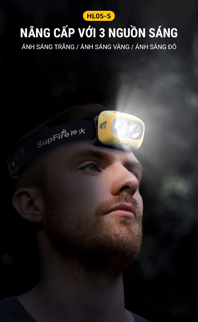 den pin doi dau hl05s 2 Đèn pin đội đầu SupFire Headlamp HL05-S (pin sạc 1800mAh) - YCB.vn